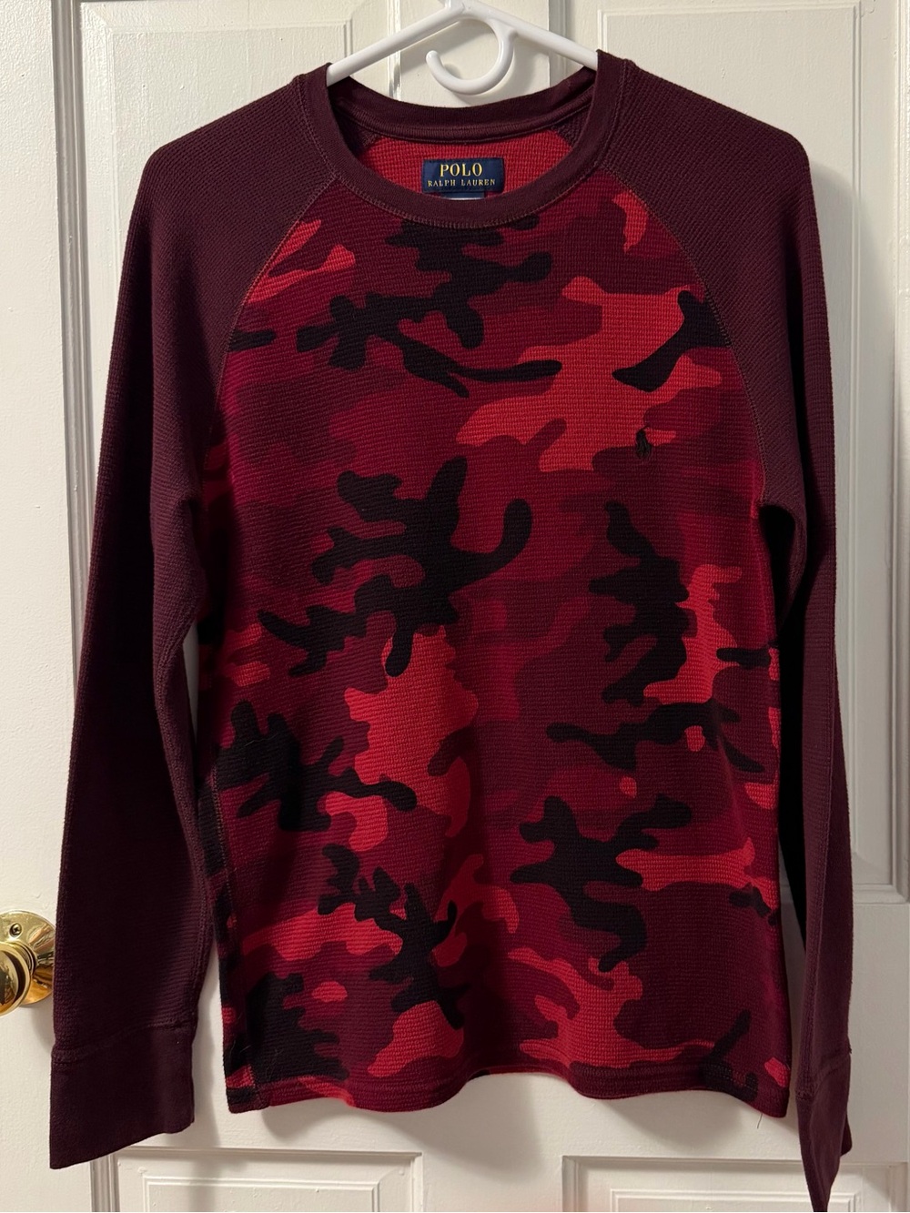 Polo Ralph Lauren Men’s Maroon 100% Cotton Camouflage Waffle-Knit Shirt, Size M